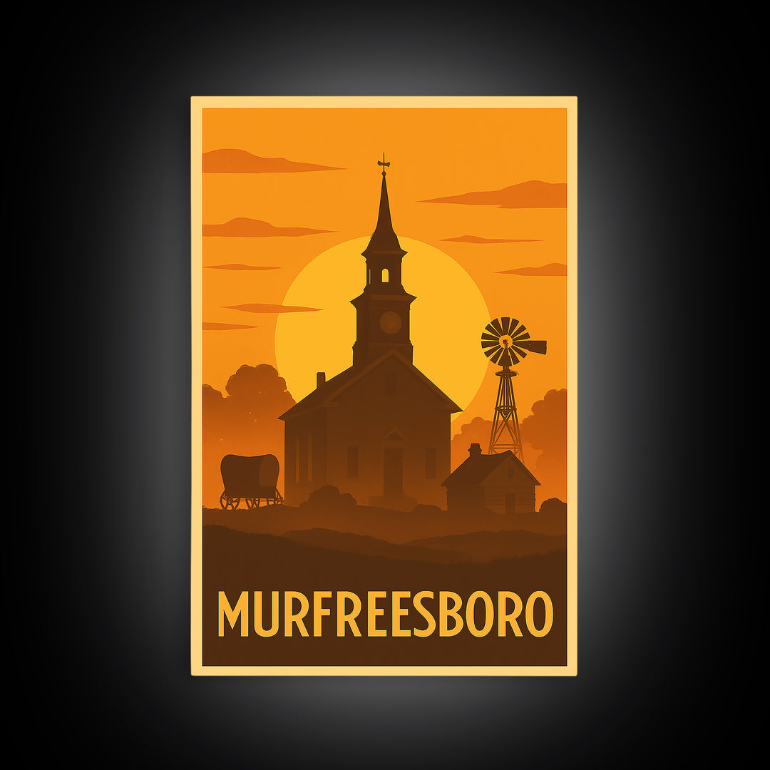 Murfreesboro Travel Poster, Canvas Print, Golden Travel Poster Art, Murfreesboro City Art, Vintage Travel Print, Living Room Wall Art