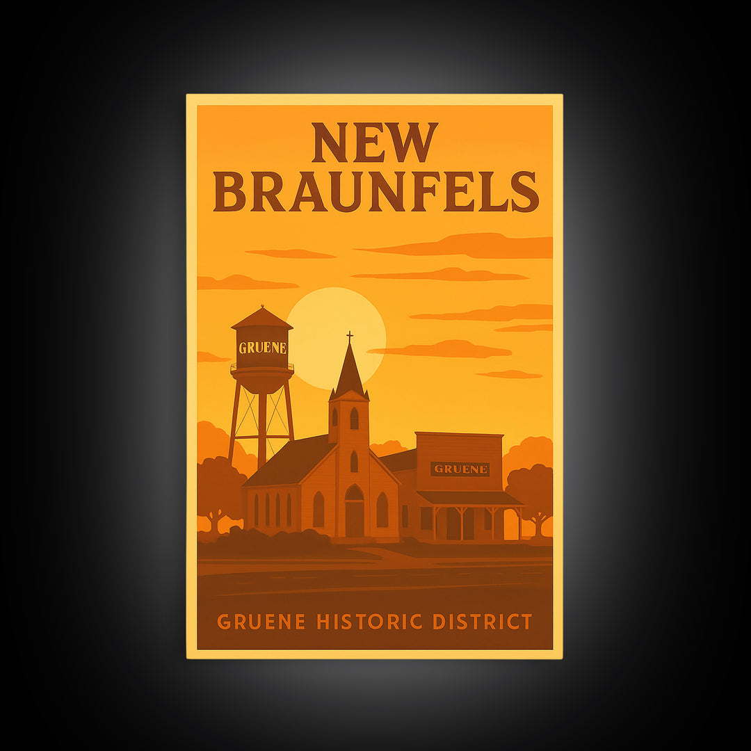New Braunfels Texas Travel Poster, Canvas Print, Gold Art Deco Poster Art, New Braunfels City Art, Wanderlust Decor, Home Office Decor