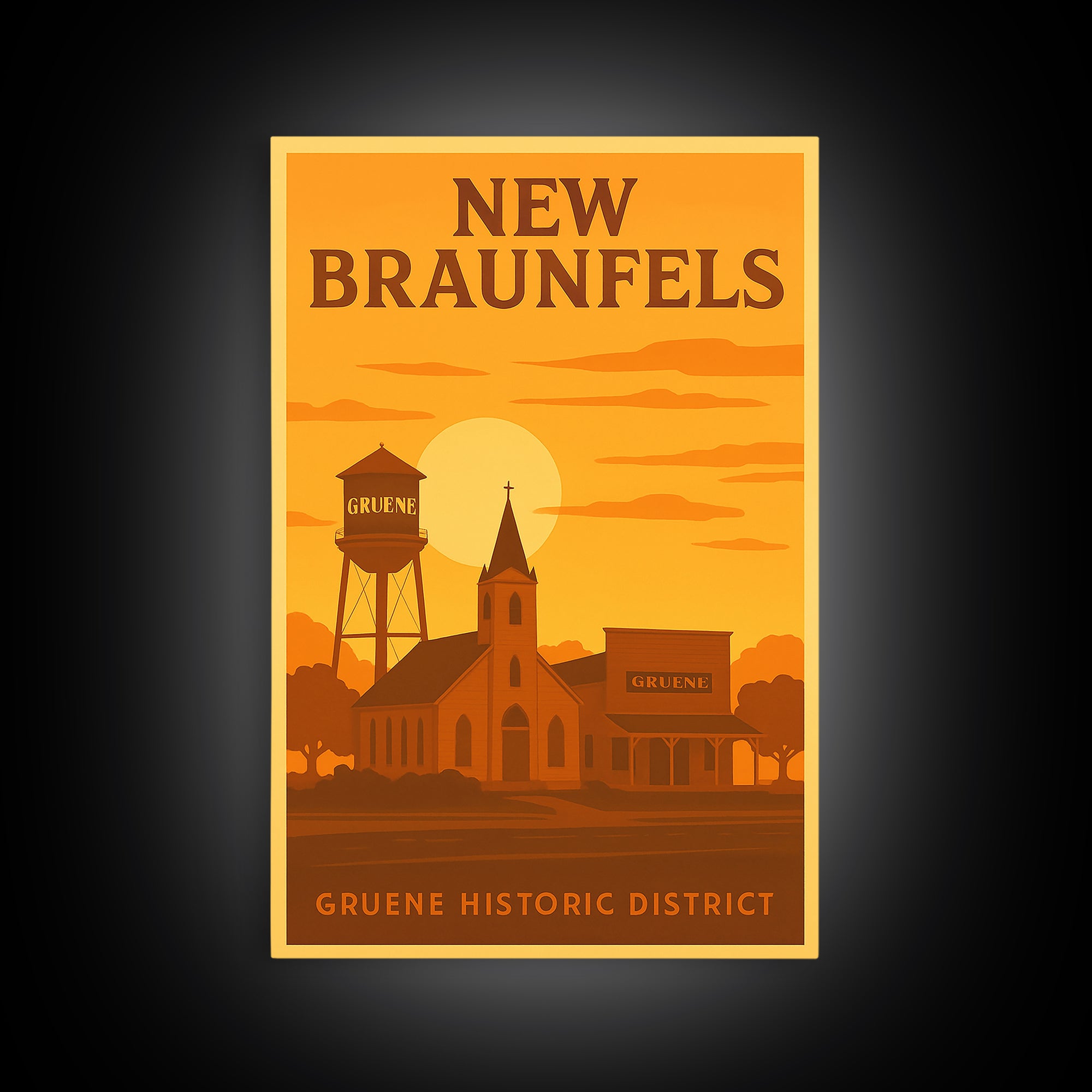 New Braunfels Texas Travel Poster, Canvas Print, Gold Art Deco Poster Art, New Braunfels City Art, Wanderlust Decor, Home Office Decor
