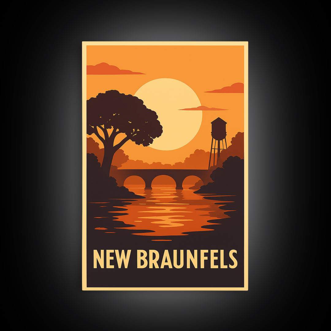 New Braunfels Travel Poster, Canvas Print, Gold Art Deco Poster Art, New Braunfels City Art, City Illustration, Home Office Decor