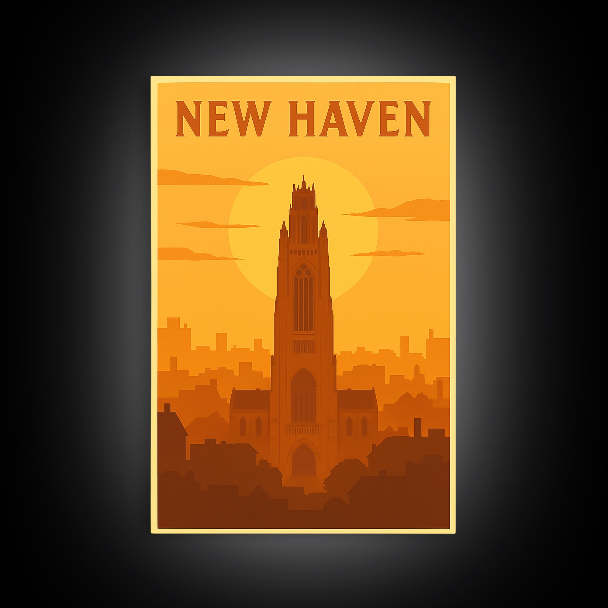 New Haven Connecticut Travel Poster, Framed Canvas Print, Gold Art Deco Poster Art, New Haven City Art, Travel Wall Art, Vintage City Poster
