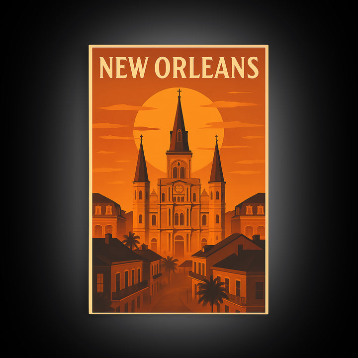 New Orleans Louisiana Travel Poster, Canvas Print, Gold Art Deco Poster Art, New Orleans Art Print, Travel Wall Decor, Gift For Travelers