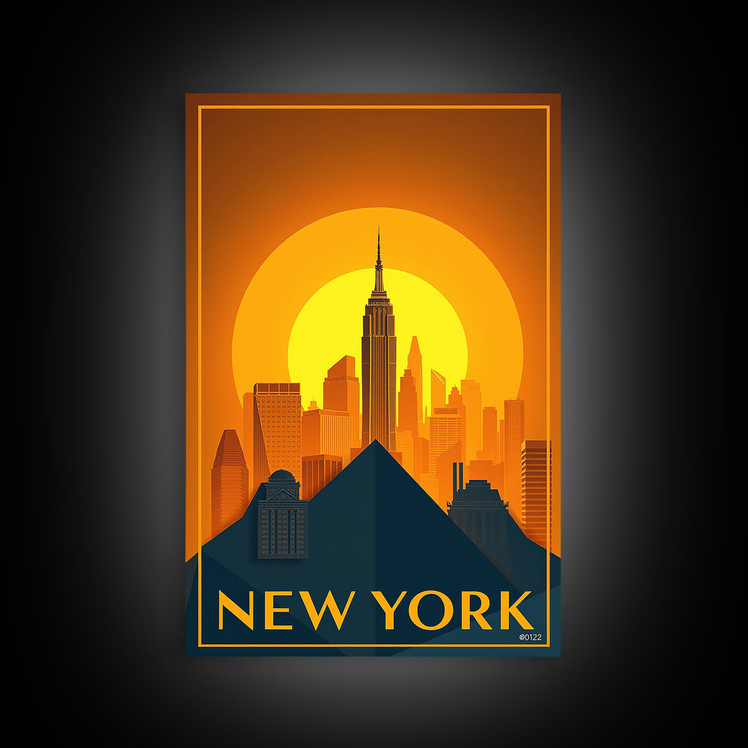 New York City New York Travel Poster, Canvas Print, Gold Art Deco Poster Art, New York Wall Art, Wall Art, Watercolor Skyline Art