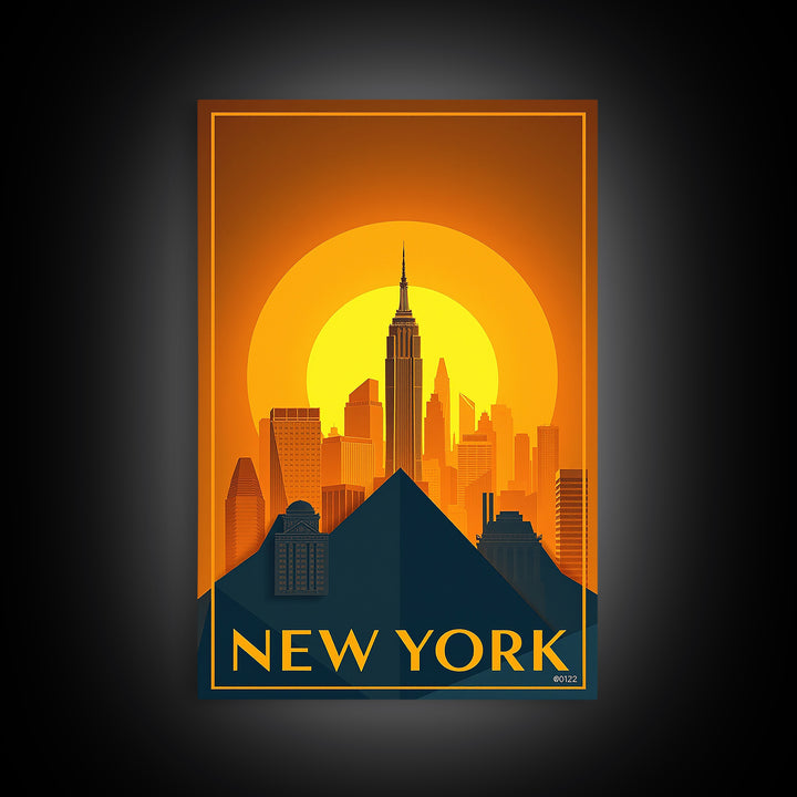 New York City New York Travel Poster, Canvas Print, Gold Art Deco Poster Art, New York Wall Art, Wall Art, Watercolor Skyline Art