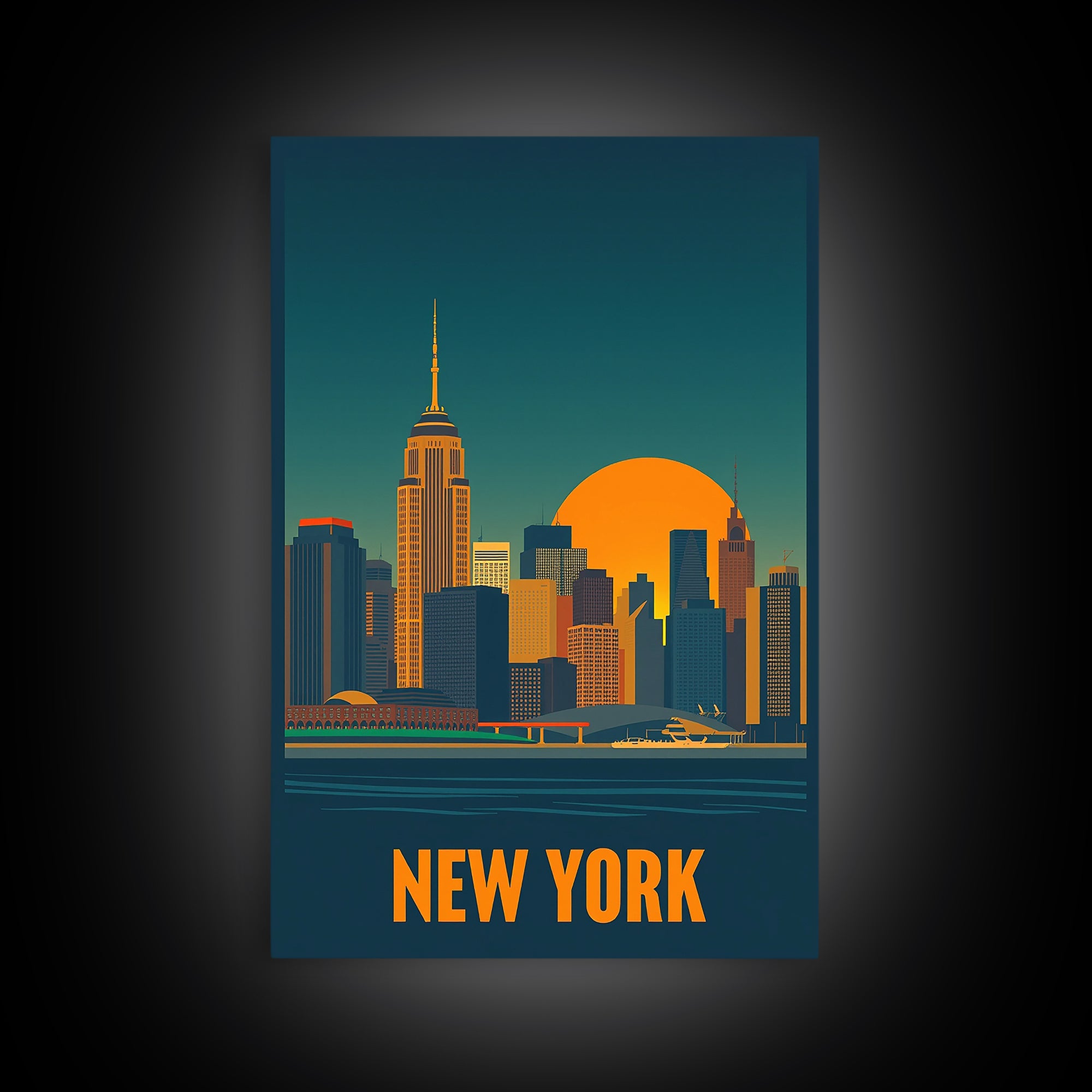 New York Travel Poster, Framed Canvas Print, Gold Art Deco Poster Art, New York Art Print, City Illustration, City Art Print, Home Decor