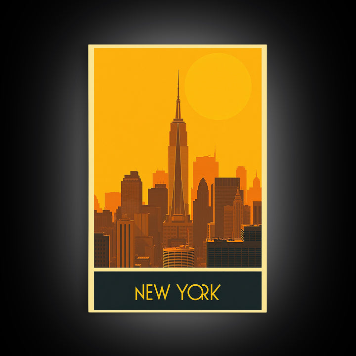 New York Travel Poster, Framed Canvas Print, Gold Art Deco Poster Art, New York Travel Art, City Art Print, Vintage City Poster