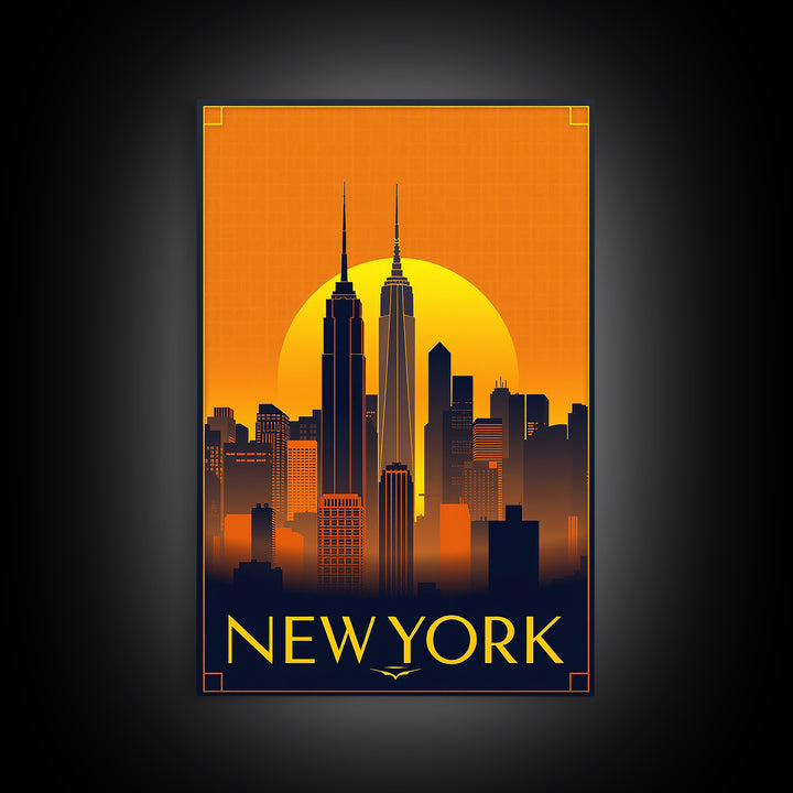 New York Travel Poster, Canvas Print, Gold Art Deco Poster Art, New York City Art, Travel Poster Set, Fine Art Print, Watercolor Cityscape