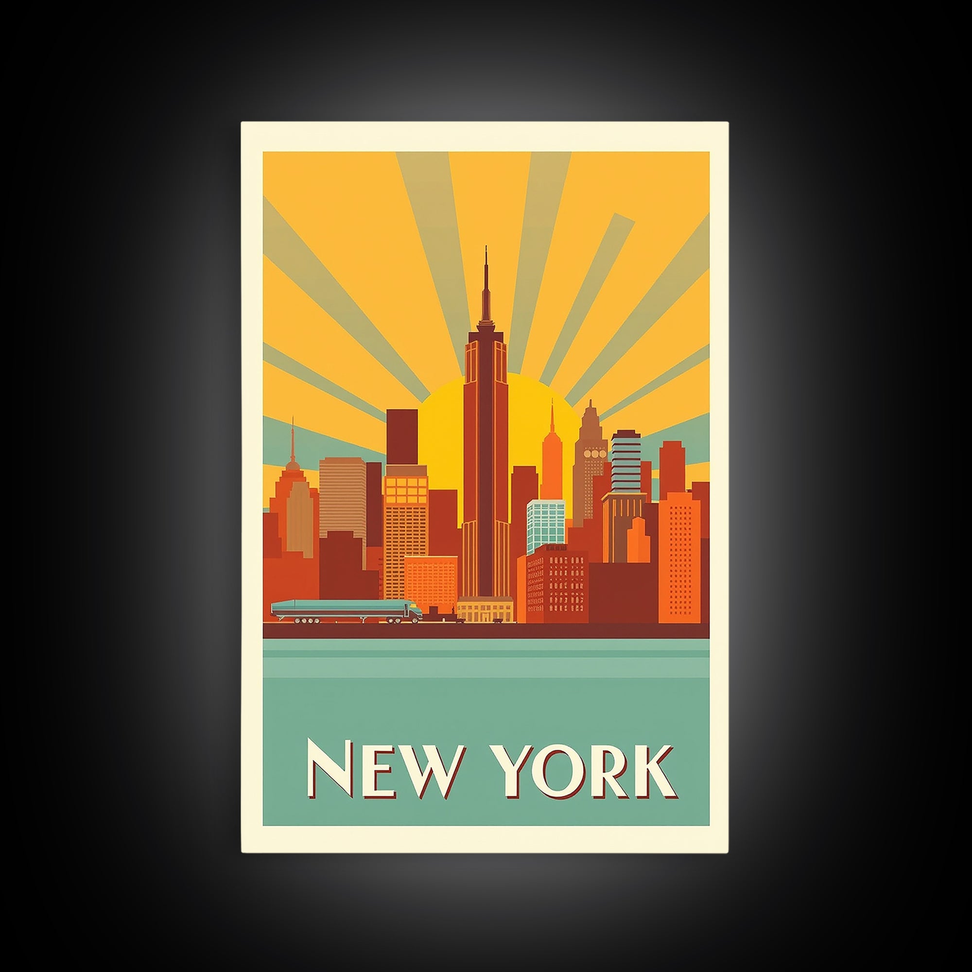 New York Travel Poster, Framed Canvas Print, Vintage Deco Wall Art, New York Poster Print, City Travel Prints, Travel Art Print