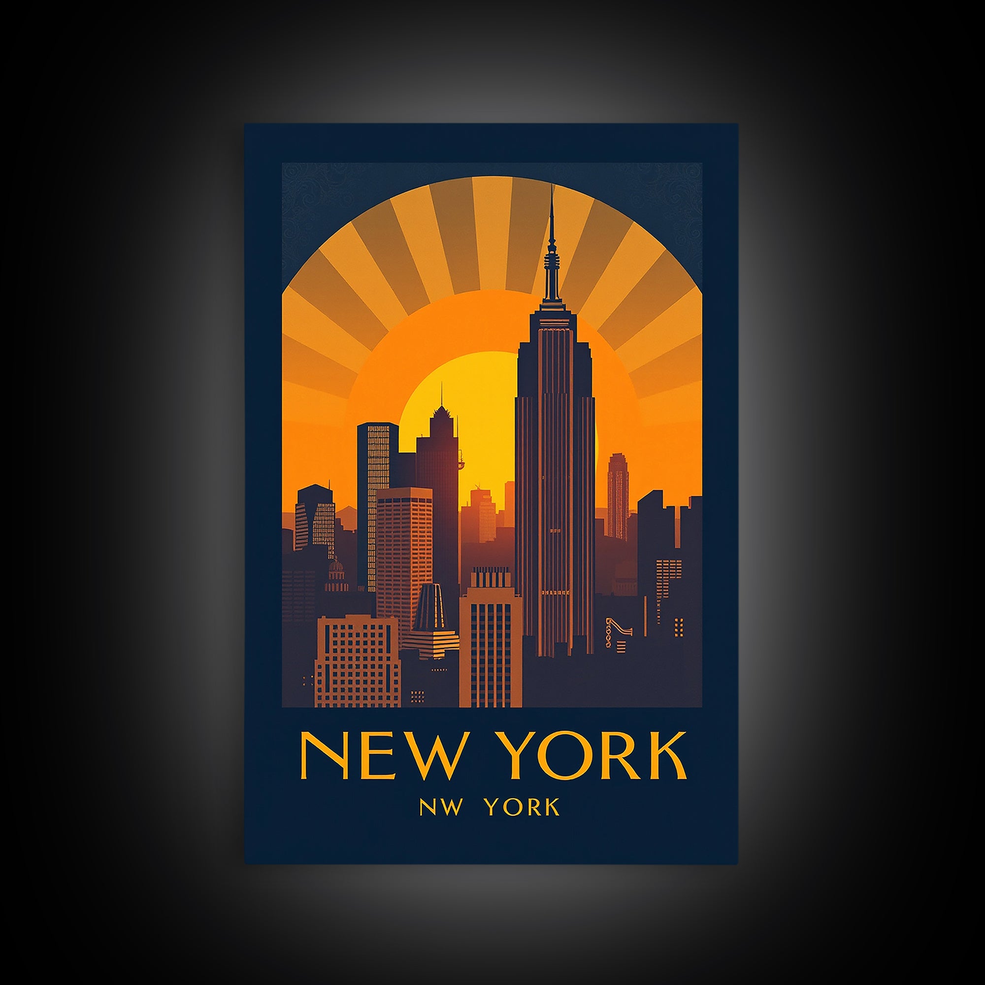 New York Travel Poster, Framed Canvas Print, Gold Art Deco Poster Art, New York Travel Art, Travel Poster Art, Vintage City Art