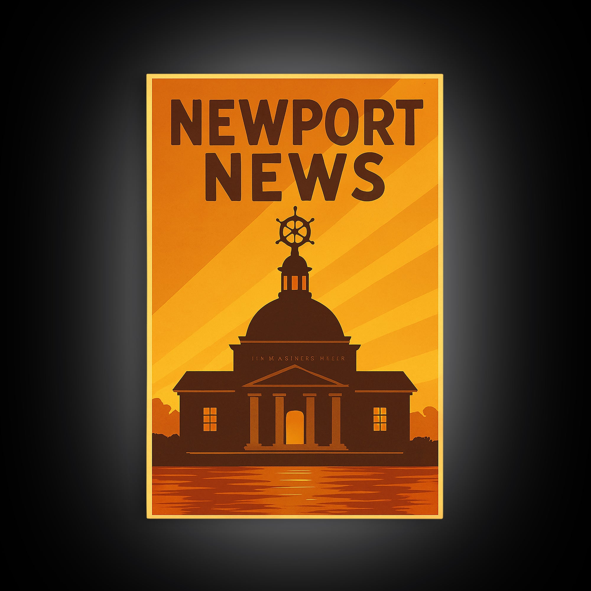 Newport News Virginia Travel Poster, Canvas Print, Warm Sunset Silhouette Art, Newport News Art Print, Vintage City Art, Retro Travel Print
