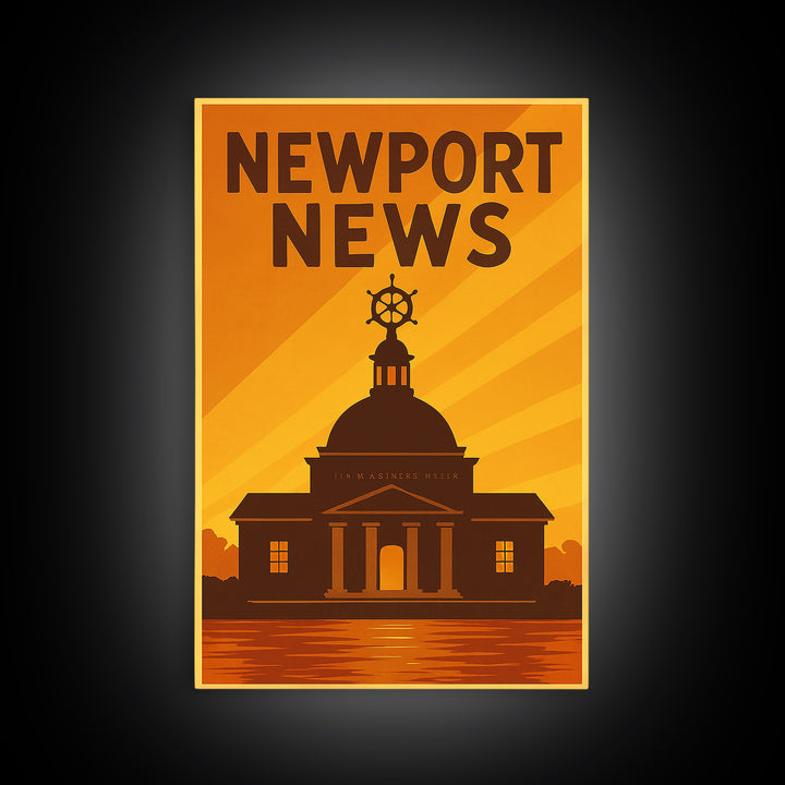 Newport News Virginia Travel Poster, Canvas Print, Warm Sunset Silhouette Art, Newport News Art Print, Vintage City Art, Retro Travel Print