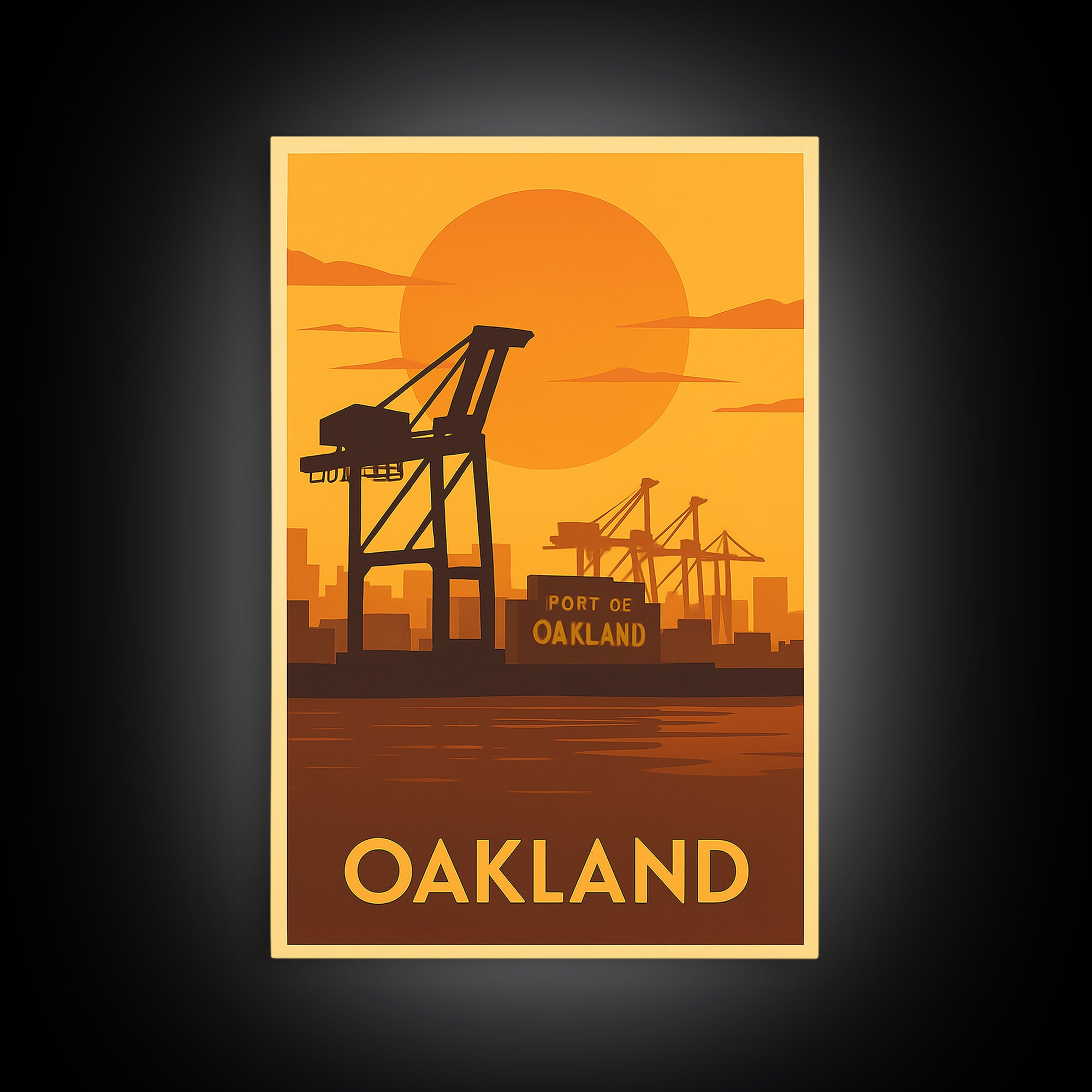 Oakland Travel Poster, Canvas Print, Golden Travel Poster Art, Oakland Poster Print, Watercolor Downtown Skyline, Office Decor, Poster Art