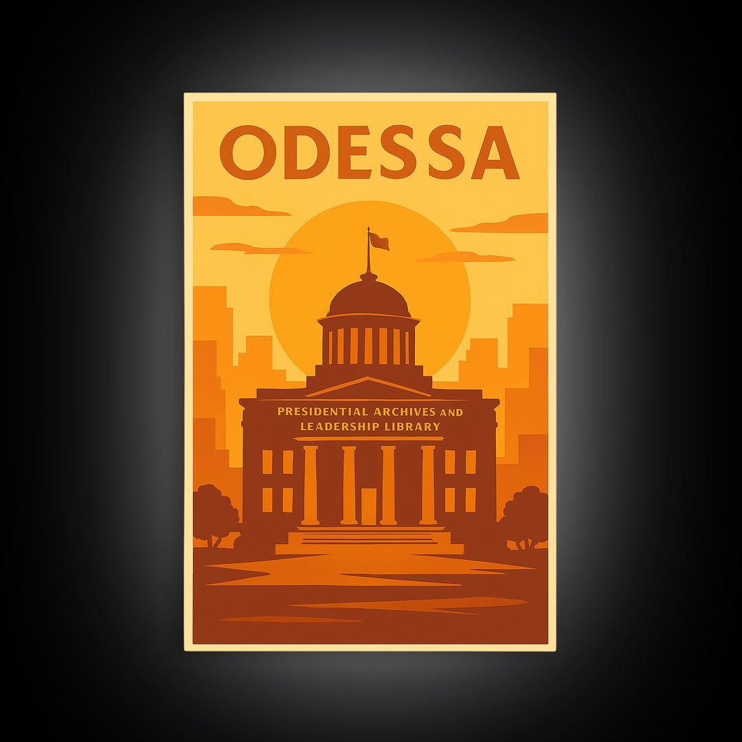 Odessa Texas Travel Poster, Canvas Print, Golden Poster Art, Odessa Art Print, Retro Travel Print, Vintage Travel Print, City Illustration
