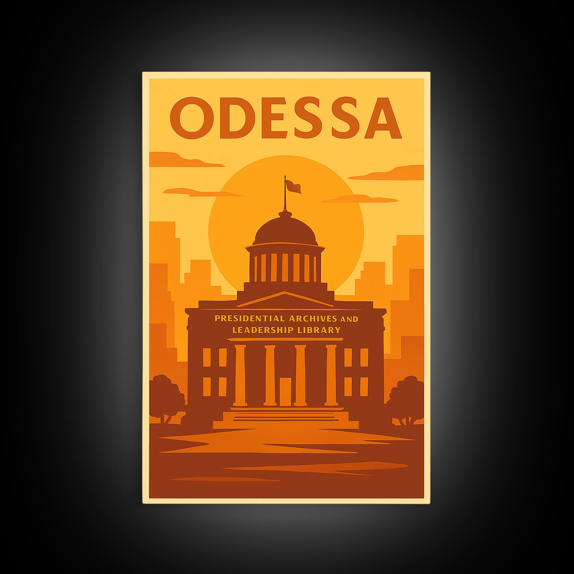 Odessa Texas Travel Poster, Canvas Print, Golden Poster Art, Odessa Art Print, Retro Travel Print, Vintage Travel Print, City Illustration