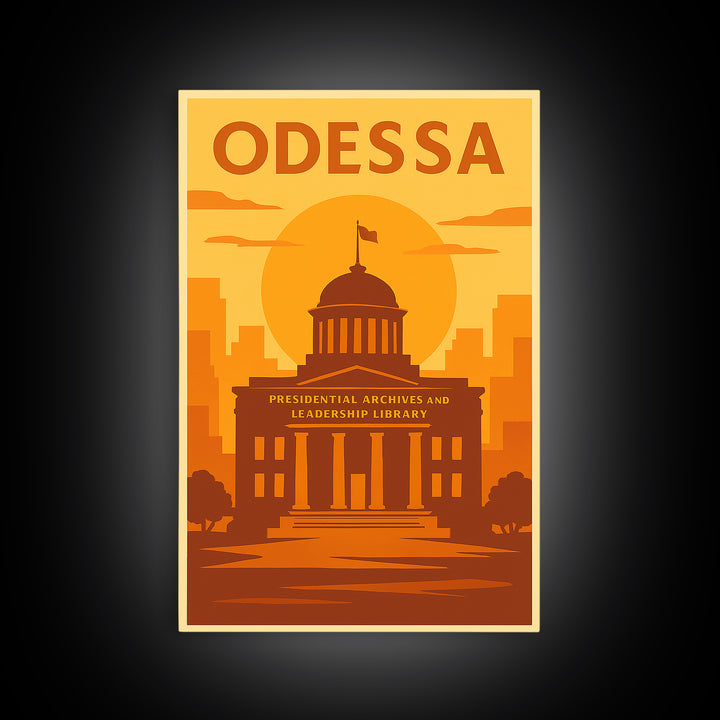 Odessa Texas Travel Poster, Canvas Print, Golden Poster Art, Odessa Art Print, Retro Travel Print, Vintage Travel Print, City Illustration