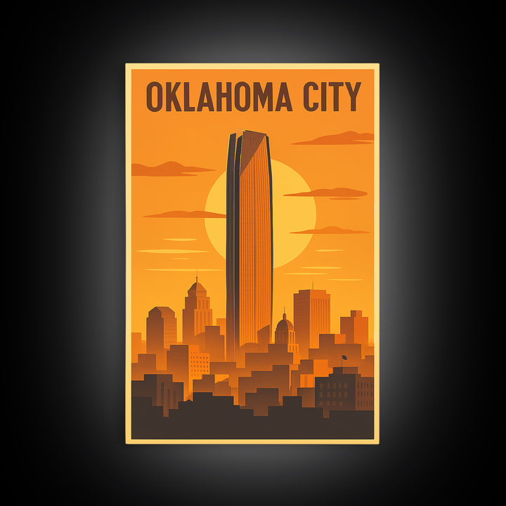 Oklahoma City Oklahoma Travel Poster, Framed Canvas Print, Vintage Deco Wall Art, Oklahoma City Wall Art, Travel Wall Art, Vintage City Art