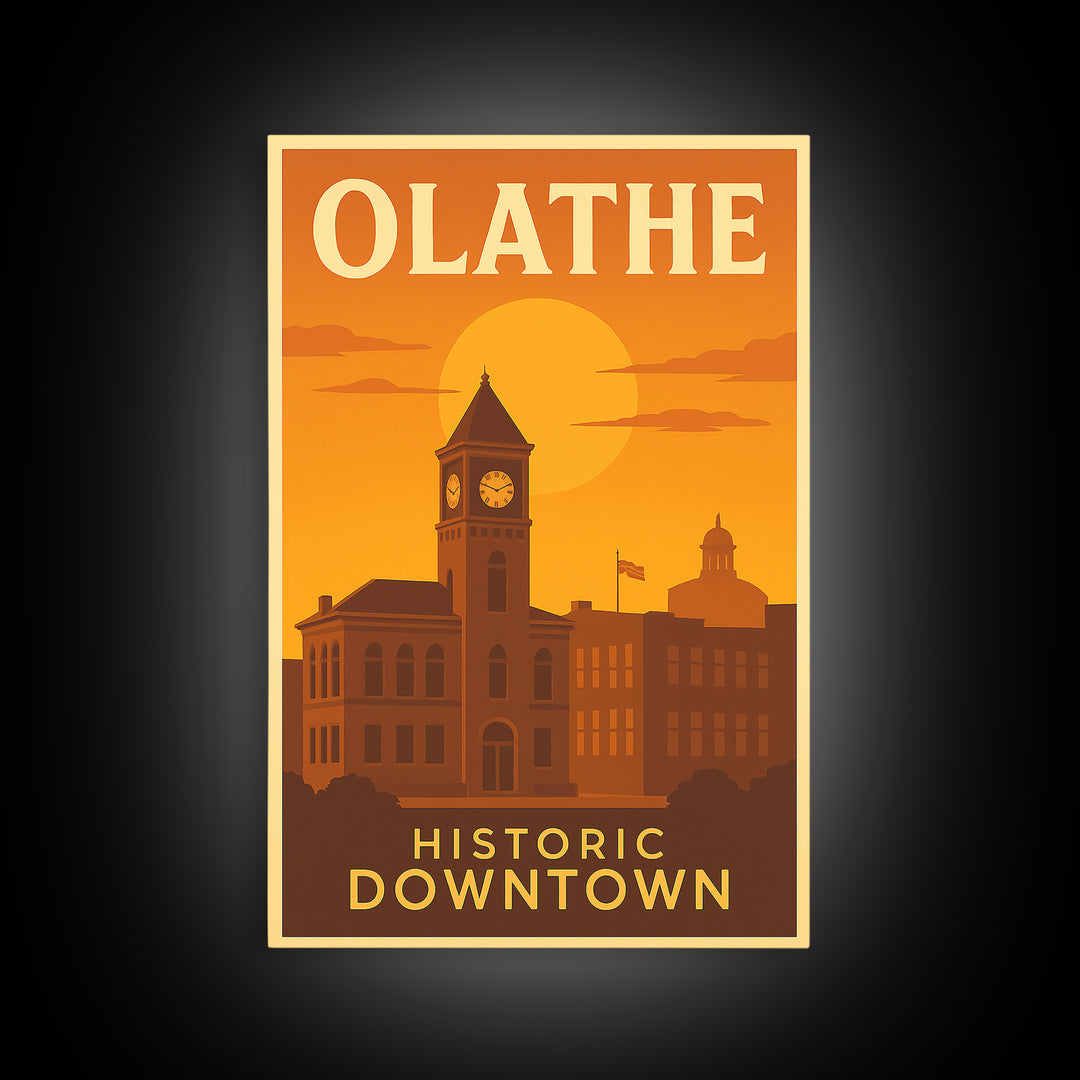 Olathe Kansas Travel Poster, Framed Canvas Print, Gold Art Deco Poster Art, Olathe Wall Art, Travel Poster Art, Home Office Decor, Art Print