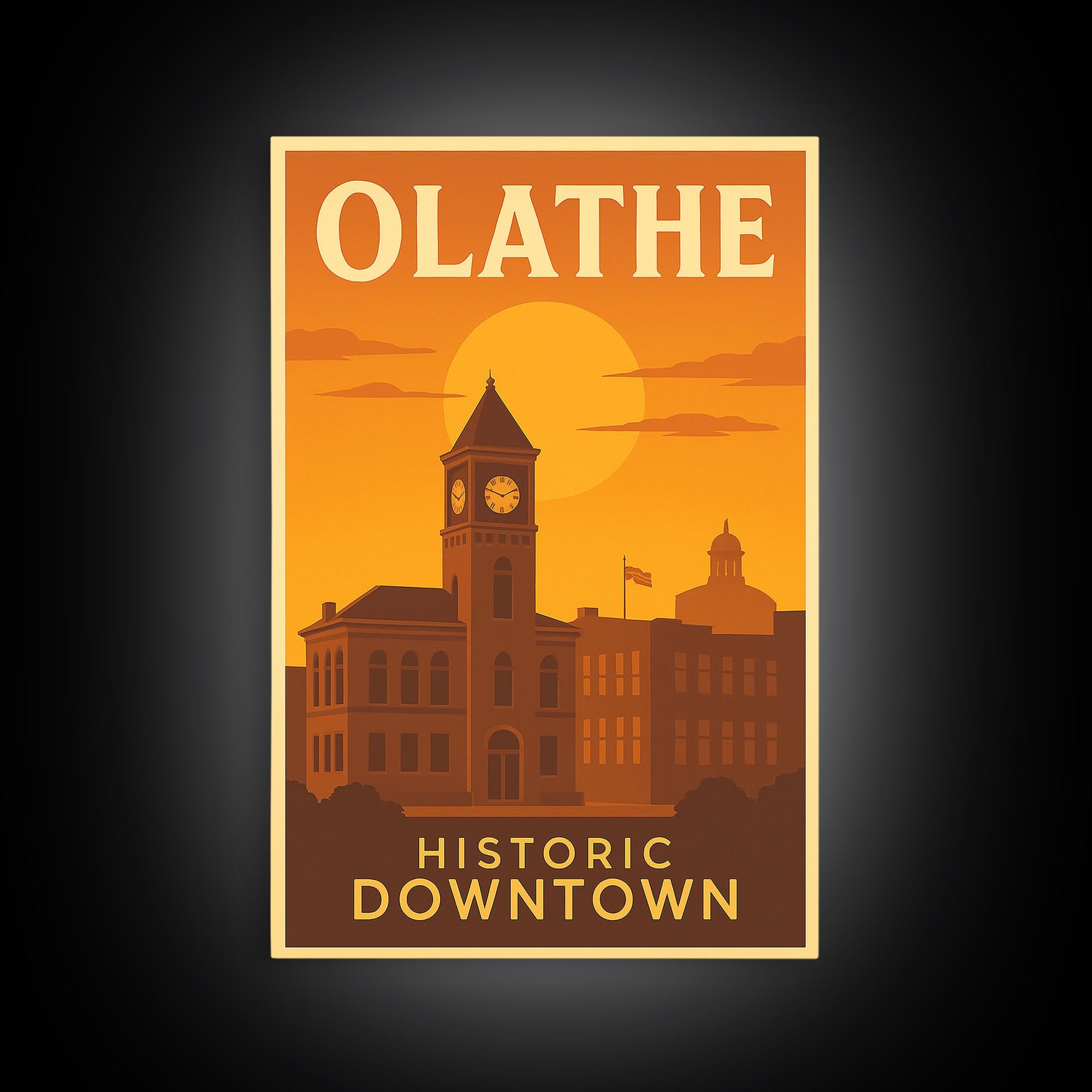 Olathe Kansas Travel Poster, Framed Canvas Print, Gold Art Deco Poster Art, Olathe Wall Art, Travel Poster Art, Home Office Decor, Art Print