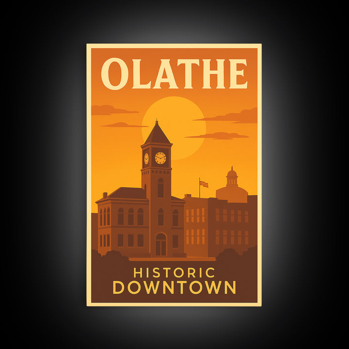 Olathe Kansas Travel Poster, Framed Canvas Print, Gold Art Deco Poster Art, Olathe Wall Art, Travel Poster Art, Home Office Decor, Art Print