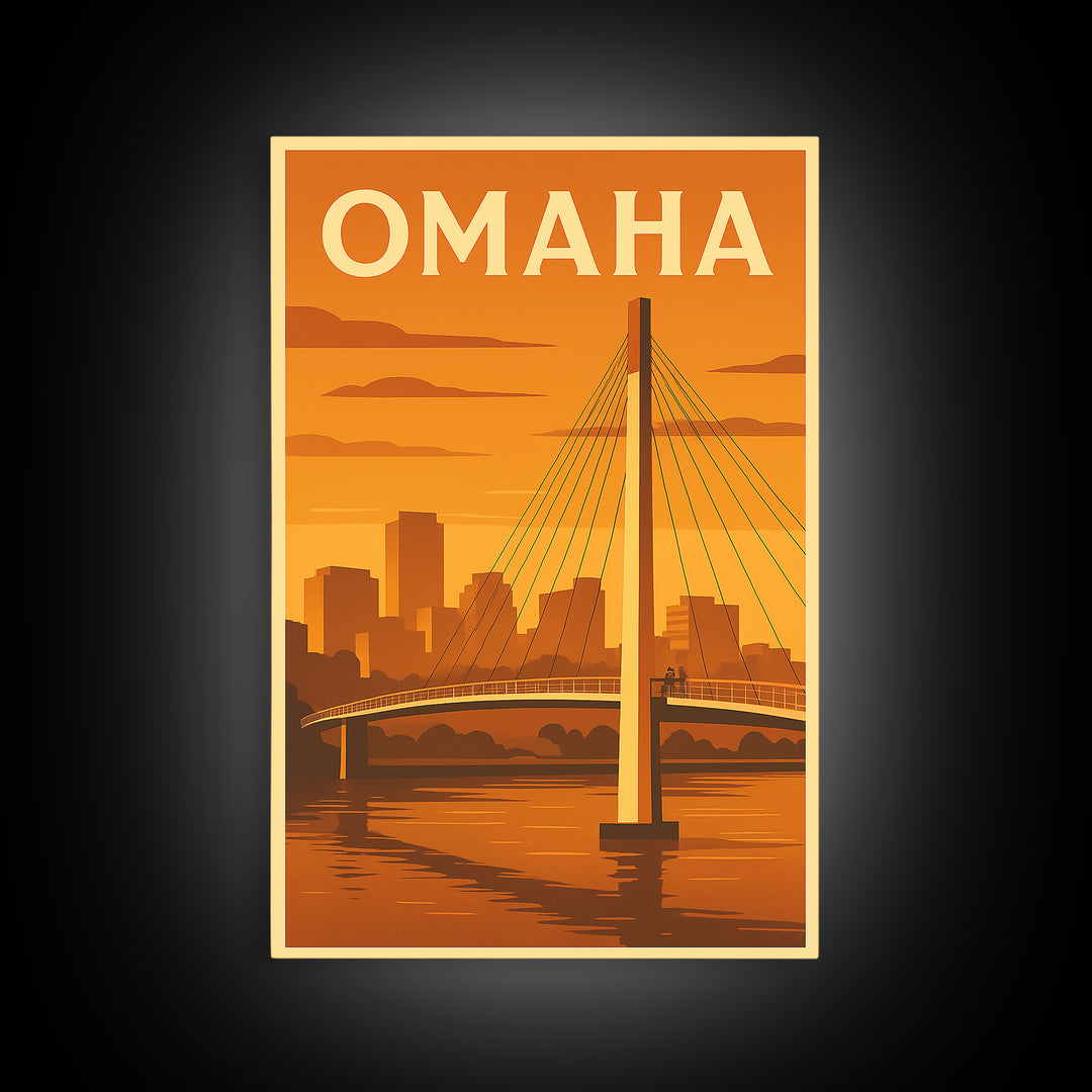 Omaha Nebraska Travel Poster, Canvas Print, Gold Art Deco Poster Art, Omaha Art Print, Vintage Travel Art, Fine Art Print, Travel Art Print