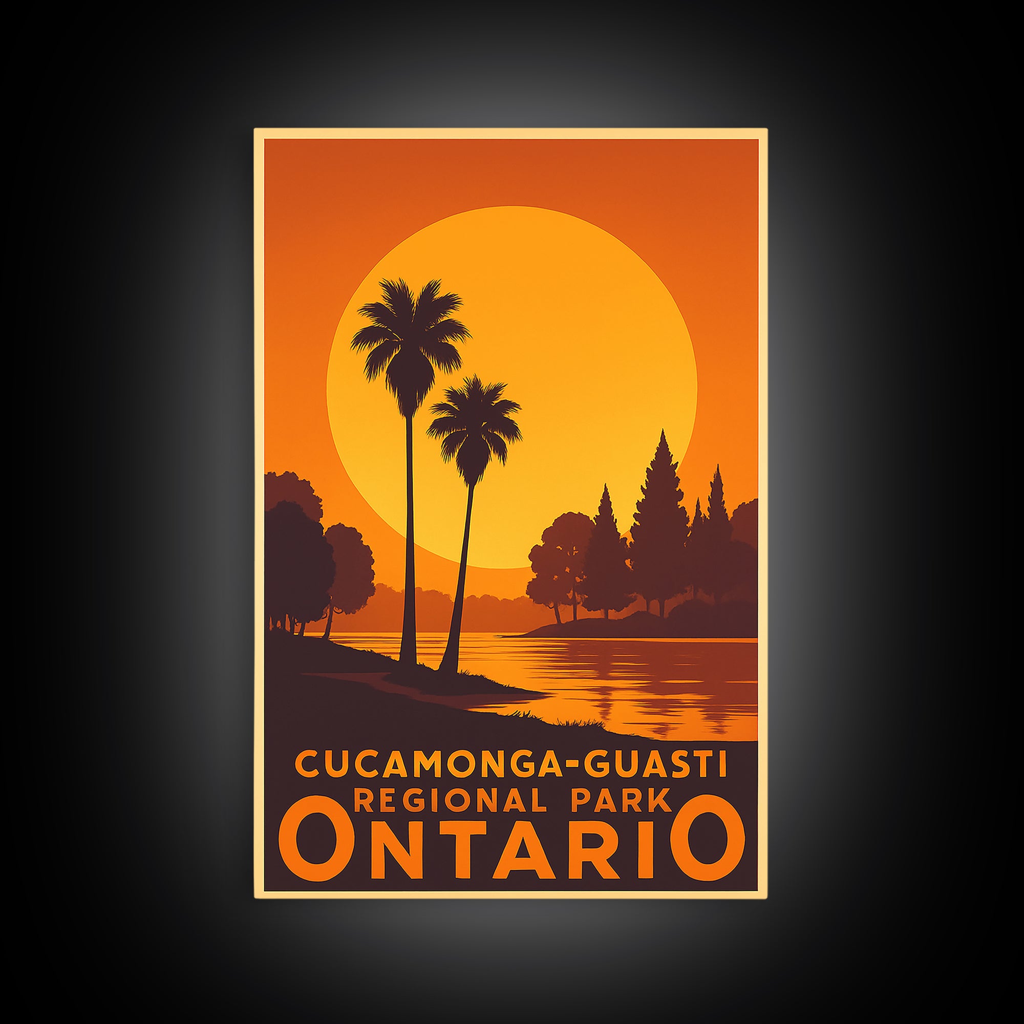 Ontario Travel Poster, Canvas Print, Warm Sunset Silhouette Art, Ontario Poster Print, City Illustration, Vintage Travel Print