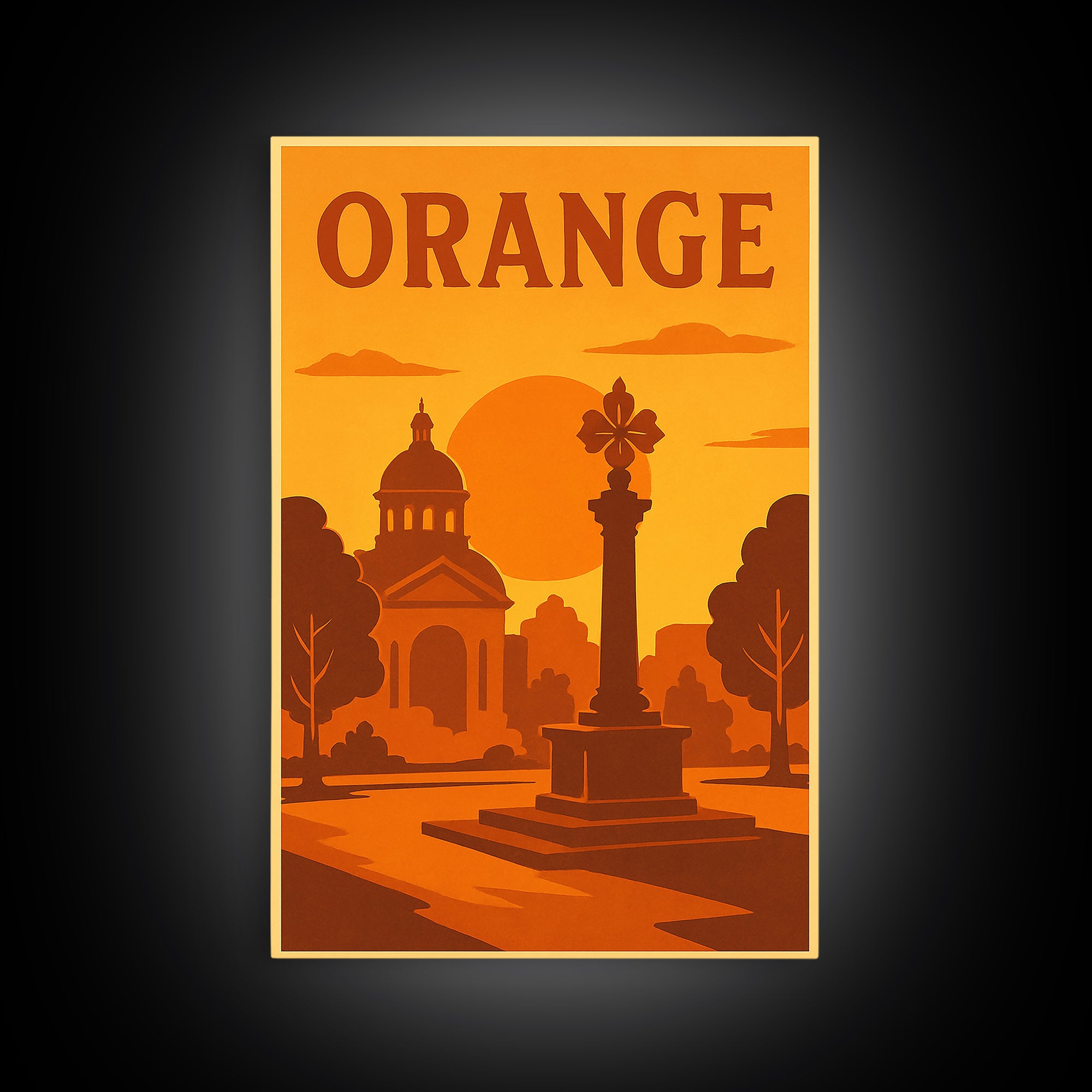 Orange California Travel Poster, Canvas Print, Warm Sunset Silhouette Art, Orange Wall Art, Travel Print, Wall Decor, City Travel Prints