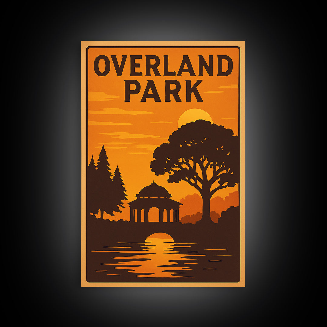 Overland Park Kansas Travel Poster, Framed Canvas Print, Vintage Deco Wall Art, Overland Park Wall Art, Retro Travel Print, Vintage City Art