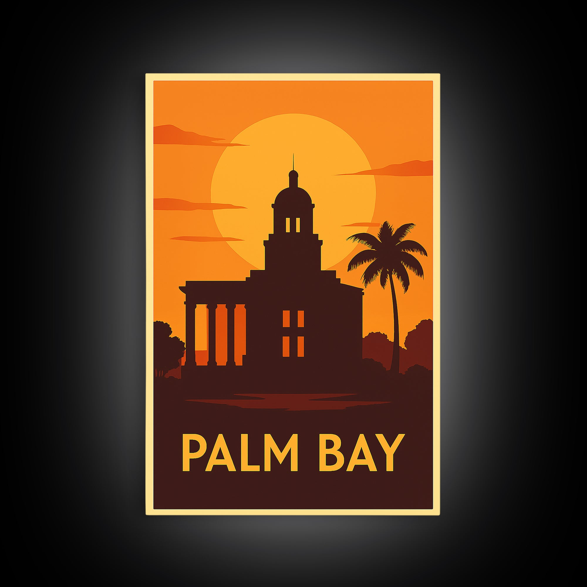 Palm Bay Travel Poster, Framed Canvas Print, Vintage Deco Wall Art, Palm Bay Poster Print, City Travel Prints, City Art Print, Design 2