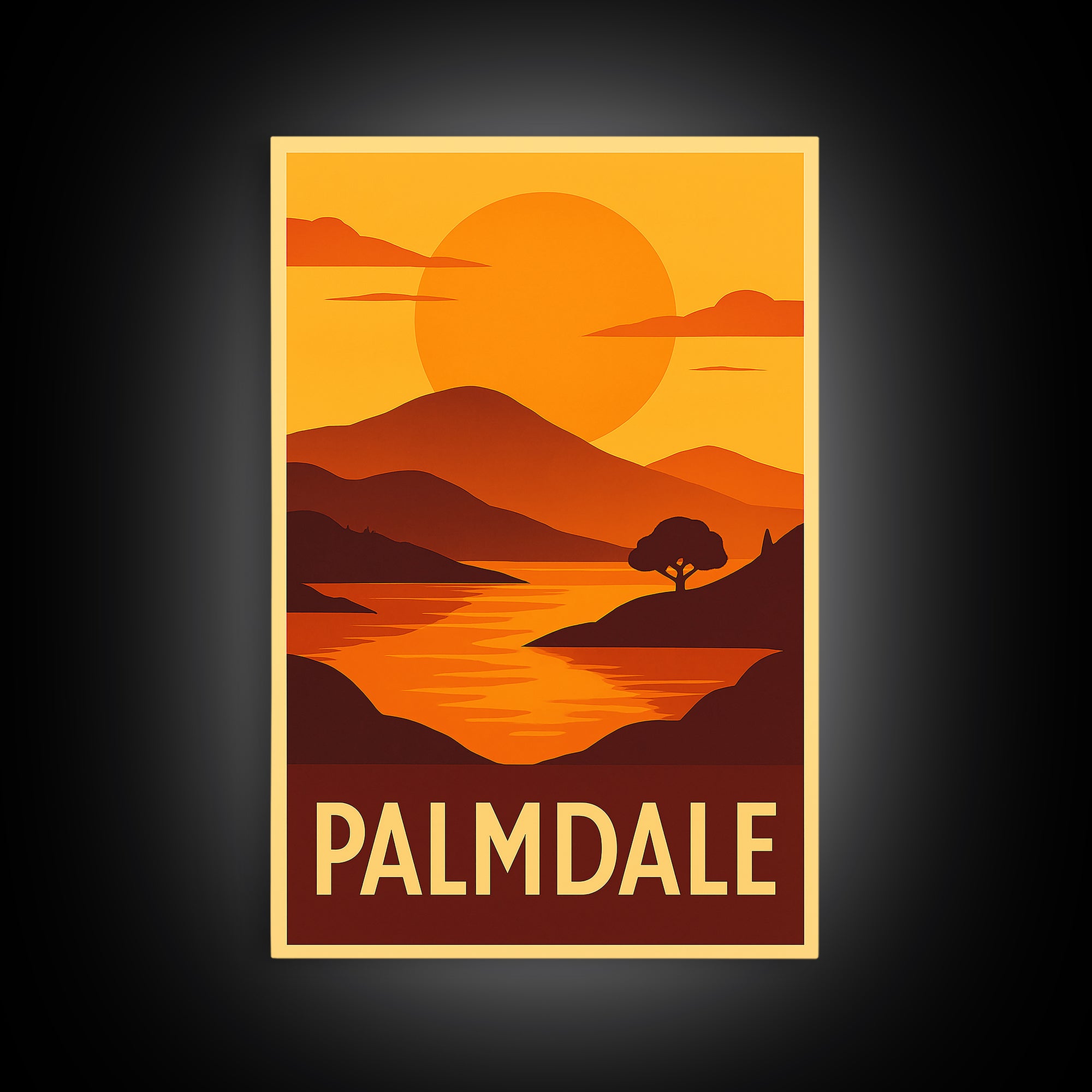 Palmdale Travel Poster, Canvas Print, Golden Travel Poster Art, Palmdale Wall Art, Modern Wall Decor, Watercolor Cityscape, Travel Gift