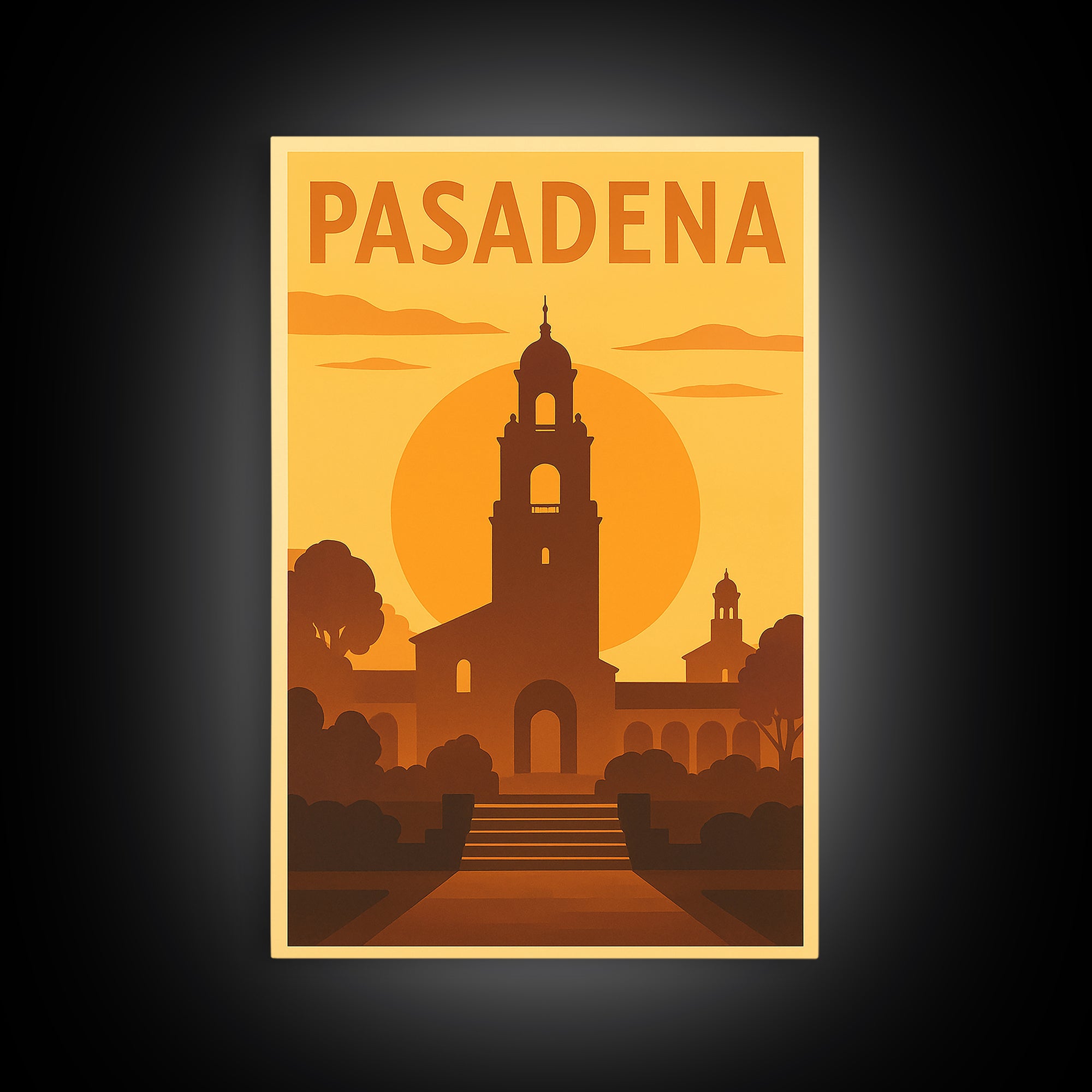 Pasadena Travel Poster, Framed Canvas Print, Gold Art Deco Poster Art, Pasadena City Art, Wanderlust Decor, City Travel Prints