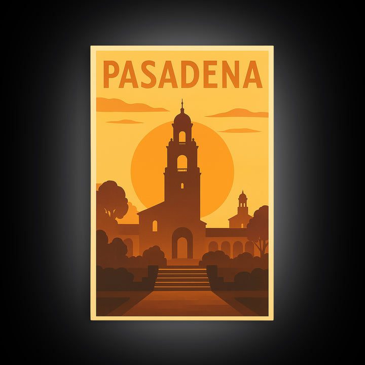 Pasadena Travel Poster, Framed Canvas Print, Gold Art Deco Poster Art, Pasadena City Art, Wanderlust Decor, City Travel Prints