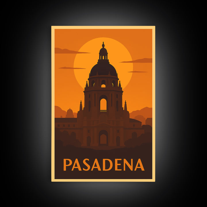 Pasadena Travel Poster, Framed Canvas Print, Golden Travel Poster Art, Pasadena Art Print, City Travel Prints, Retro Travel Print