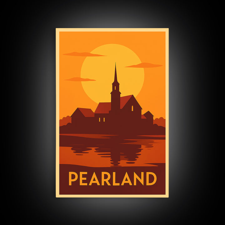 Pearland Travel Poster, Framed Canvas Print, Golden Travel Poster Art, Pearland Wall Art, Travel Poster Set, Travel Art Print, Design 2