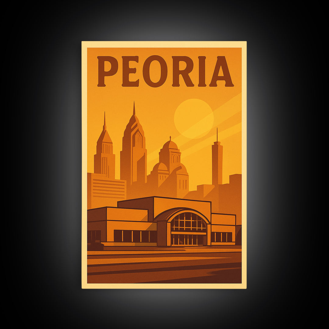 Peoria Travel Poster, Canvas Print, Vintage Deco Wall Art, Peoria City Art, Retro Travel Print, City Art Print, City Travel Prints