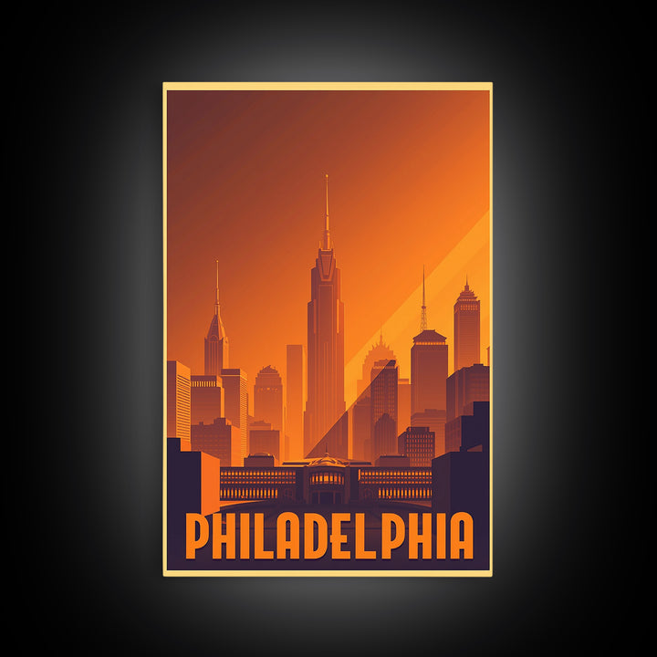 Philadelphia Travel Poster, Canvas Print, Gold Art Deco Poster Art, Philadelphia Art Print, Living Room Wall Art, Vintage Travel Print