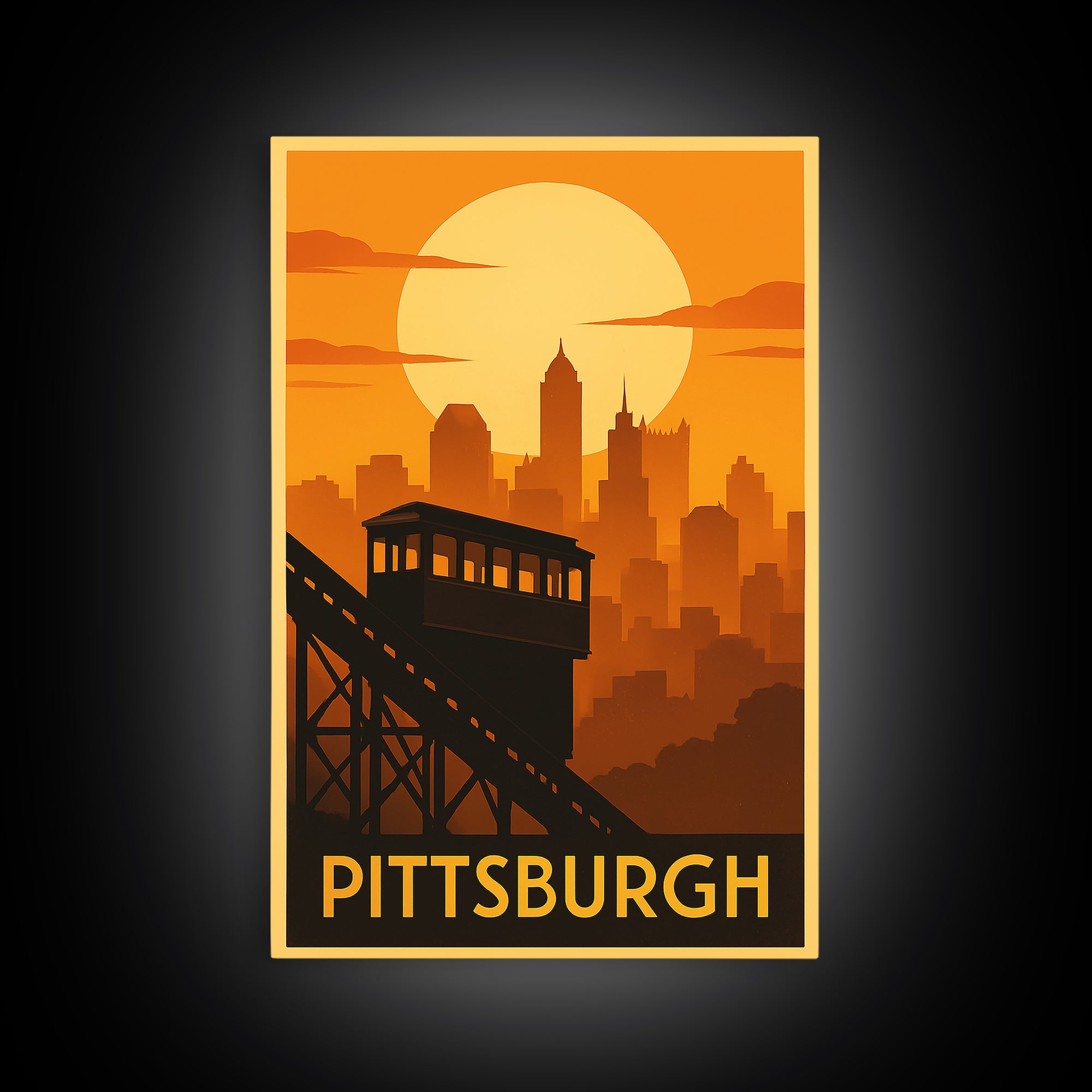 Pittsburgh Travel Poster, Framed Canvas Print, Gold Art Deco Poster Art, Pittsburgh Poster Print, Travel Poster Art, Travel Wall Art