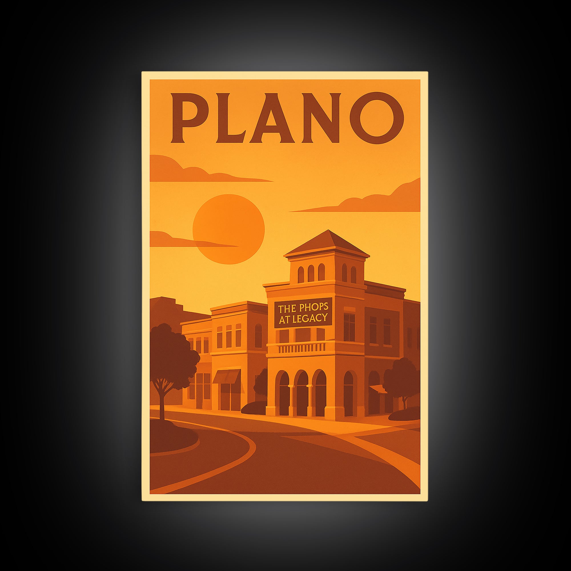 Plano Texas Travel Poster, Canvas Print, Gold Art Deco Poster Art, Plano City Art, Vintage Travel Art, Vintage City Poster, City Art Print