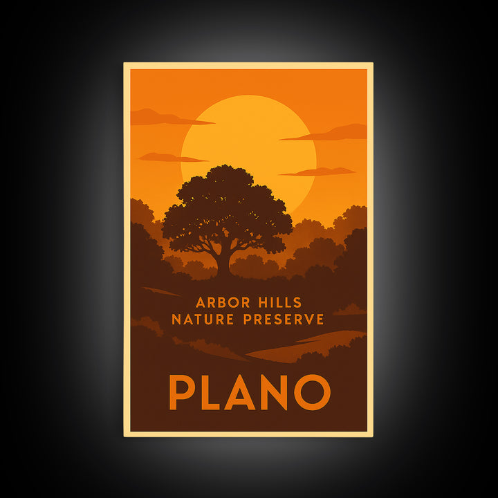 Plano Travel Poster, Framed Canvas Print, Golden Travel Poster Art, Plano Poster Print, Travel Wall Decor, Living Room Wall Art