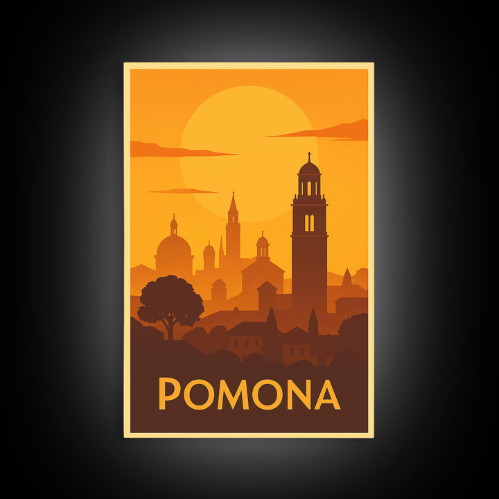 Pomona Travel Poster, Canvas Print, Gold Art Deco Poster Art, Pomona Poster Print, Mid Century Wall Art, Living Room Wall Art, Design 2
