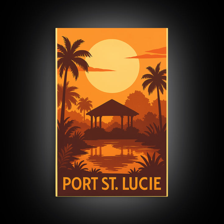Port St Lucie Travel Poster, Canvas Print, Warm Sunset Silhouette Art, Port St Lucie City Art, City Illustration, City Travel Prints