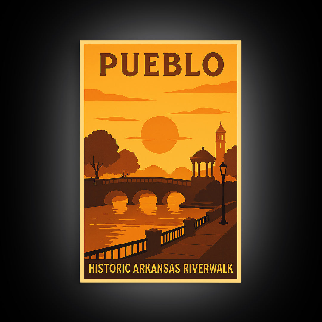 Pueblo Colorado Travel Poster, Canvas Print, Golden Poster Art, Pueblo Poster Print, Travel Wall Art, City Art Print, Watercolor Skyline Art