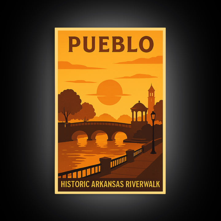 Pueblo Colorado Travel Poster, Canvas Print, Golden Poster Art, Pueblo Poster Print, Travel Wall Art, City Art Print, Watercolor Skyline Art