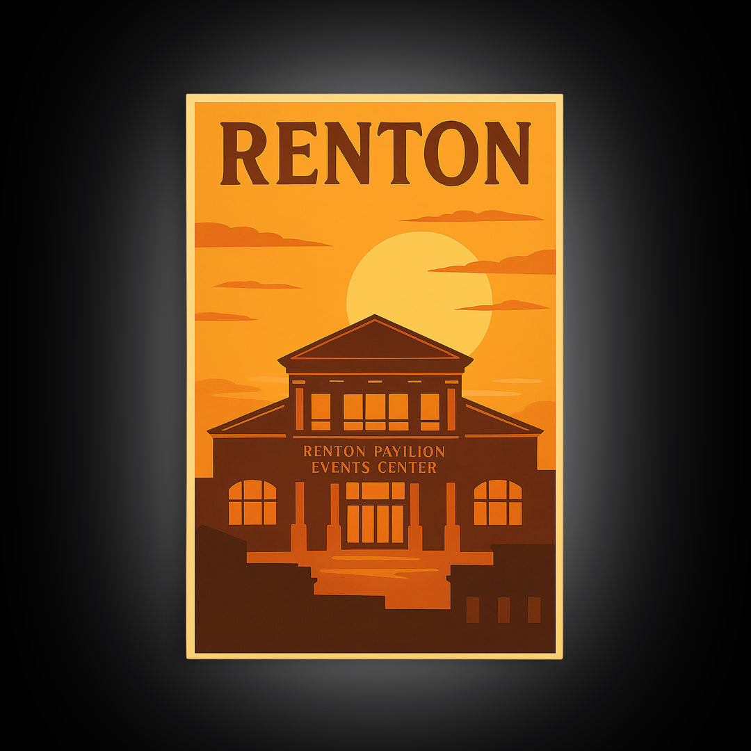 Renton Washington Travel Poster, Canvas Print, Warm Sunset Silhouette Art, Renton Art Print, Modern Wall Decor, Wall Art, Fine Art Print