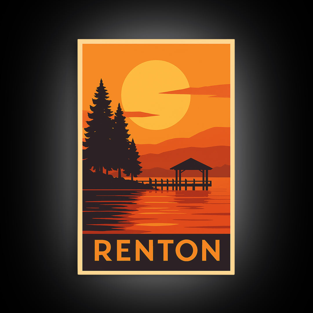 Renton Travel Poster, Canvas Print, Golden Travel Poster Art, Renton Art Print, Travel Art Print, Fine Art Print, Travel Poster Art