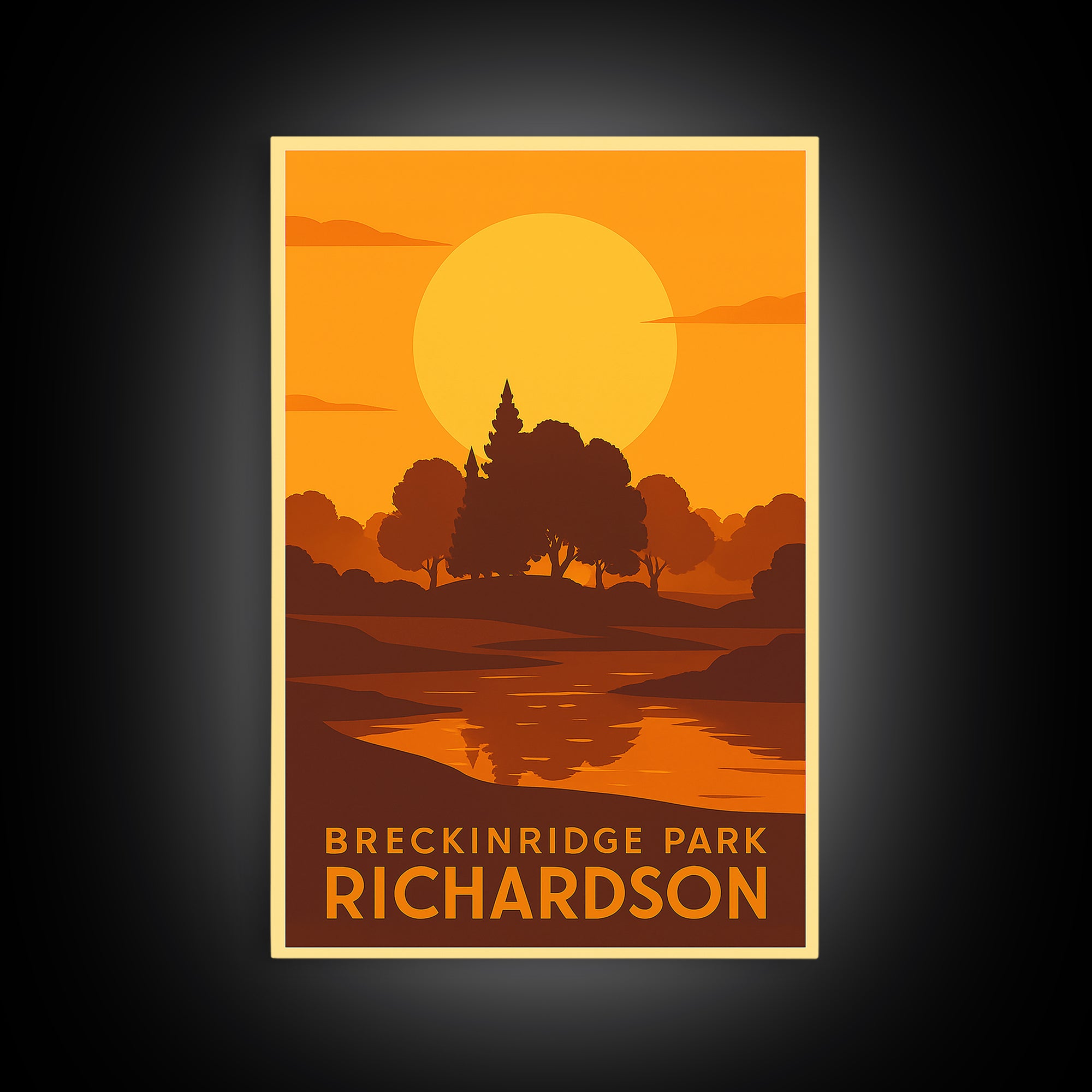 Richardson Travel Poster, Canvas Print, Warm Sunset Silhouette Art, Richardson Travel Art, Watercolor Skyline Art, Mid Century Wall Art
