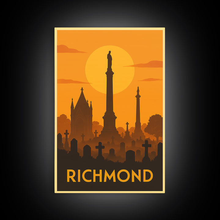 Richmond Travel Poster, Canvas Print, Warm Sunset Silhouette Art, Richmond City Art, Modern Wall Decor, Living Room Wall Art, Design 3
