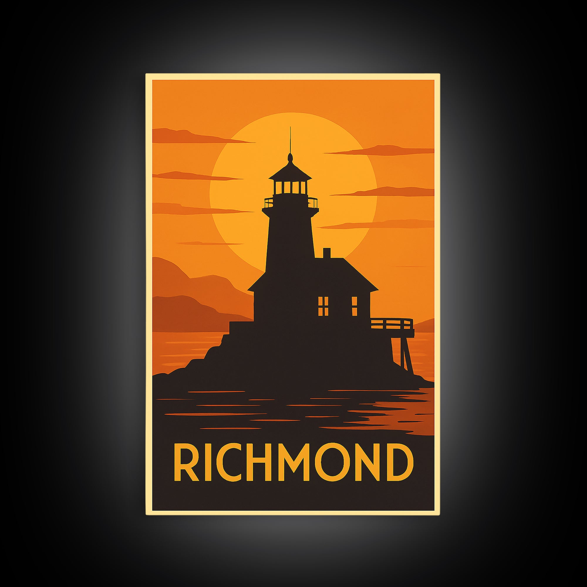 Richmond Travel Poster, Canvas Print, Warm Sunset Silhouette Art, Richmond Art Print, Home Office Decor, Travel Wall Art, Travel Poster Art