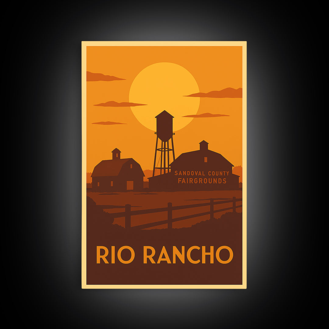 Rio Rancho Travel Poster, Framed Canvas Print, Warm Sunset Silhouette Art, Rio Rancho City Art, Travel Poster Art, Home Office Decor