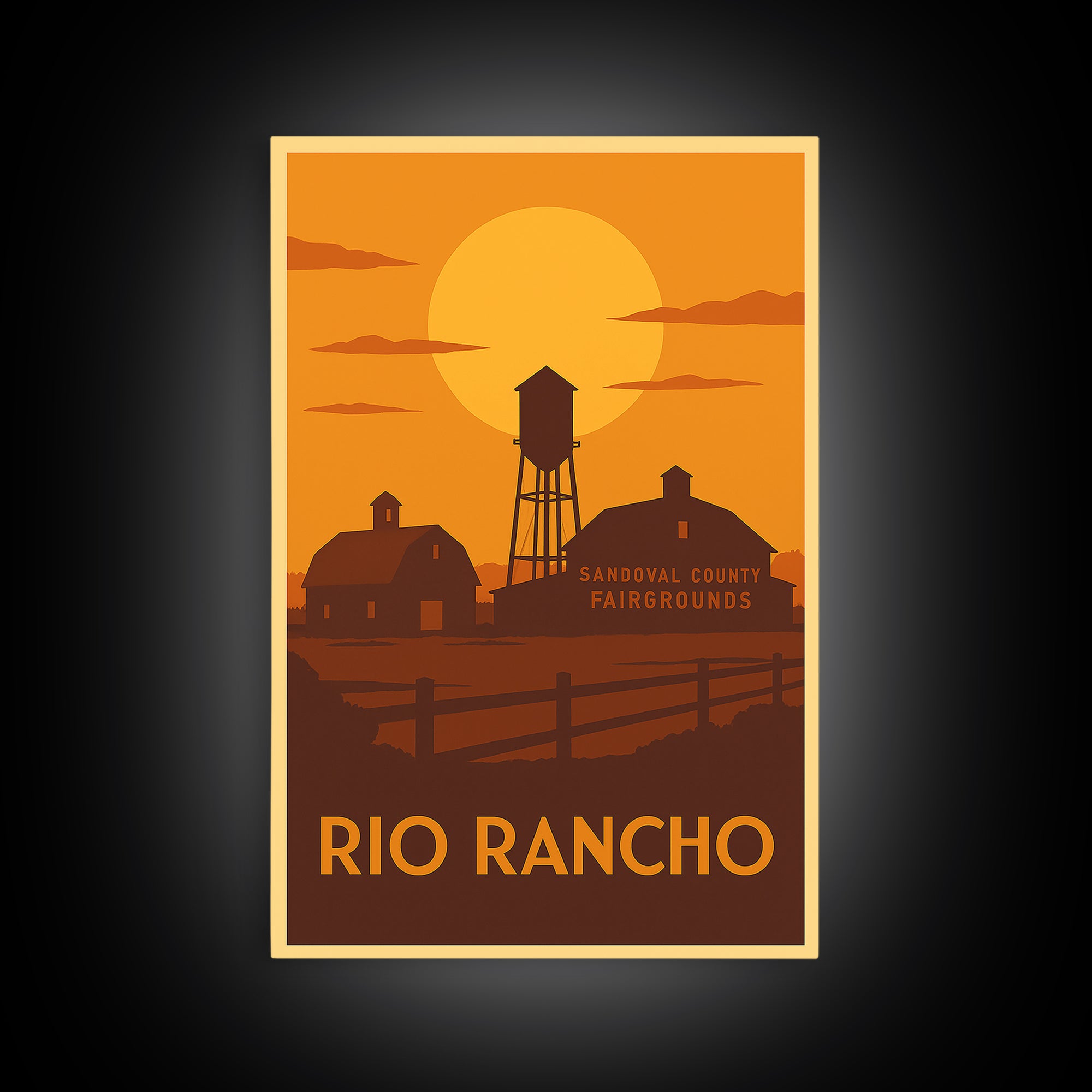Rio Rancho Travel Poster, Framed Canvas Print, Warm Sunset Silhouette Art, Rio Rancho City Art, Travel Poster Art, Home Office Decor
