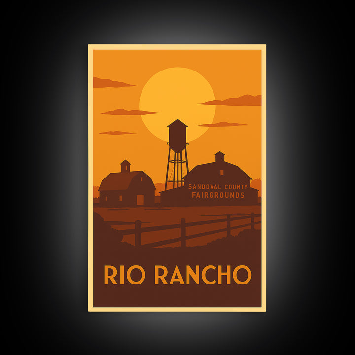 Rio Rancho Travel Poster, Framed Canvas Print, Warm Sunset Silhouette Art, Rio Rancho City Art, Travel Poster Art, Home Office Decor